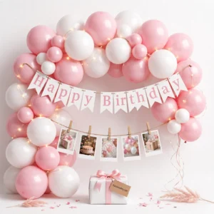 Birthday Balloon Setup - Pink & White Theme